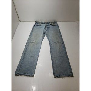 Levis 501 Mens Jeans Straight Leg Button Fly Light Wash Distressed Size 34x32